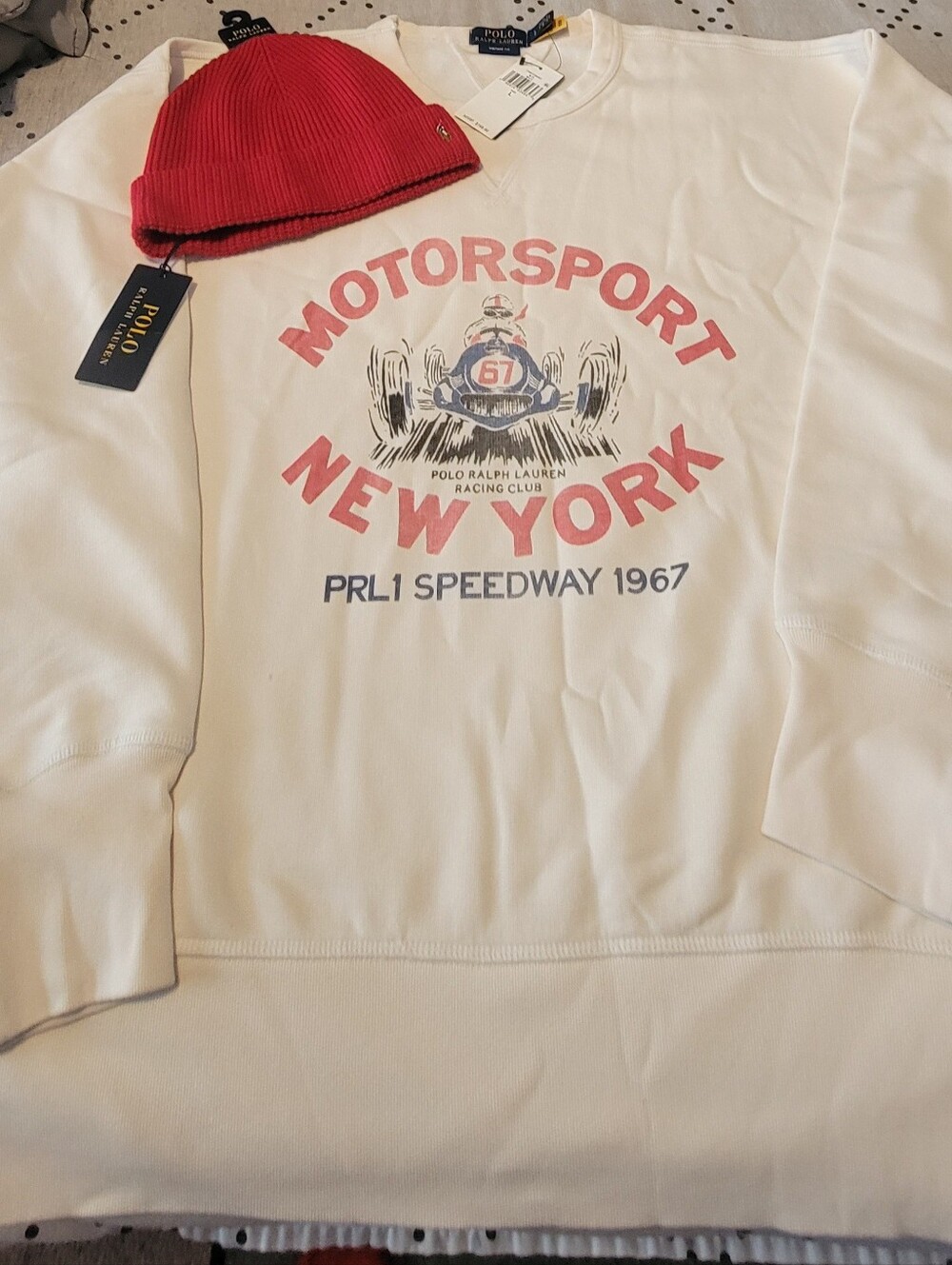 RL Polo MotorSport New York series LARGE sweatshirt With Polo beanie.
